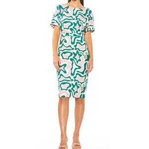 Alexia Admor Size Small Sheath Dress Pink Green Abstract Print Short Sleeves